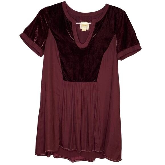 Anthropologie Maeve Burgundy Maroon Velvet Mini Dress Small Short Sleeve Casual - Picture 3 of 8